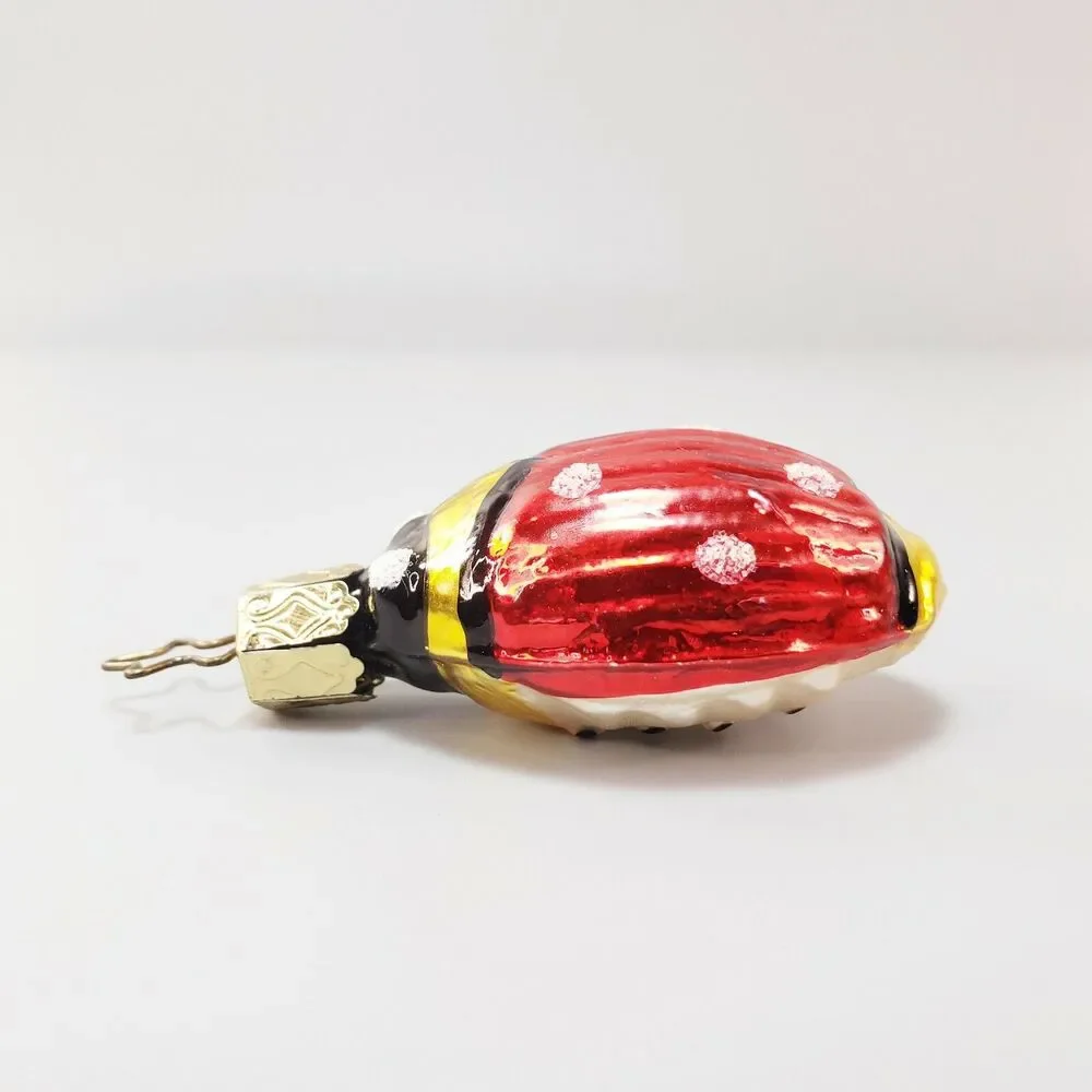 Vtg Lady Bug Ornament Blown Glass White Mica Glitter Red MCM Christmas Germany